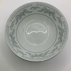 Somerset Blue, Pink & Green Flowers w/Blue Ribbon Silver Trimmed Bowl set of 4